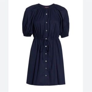 STAUD Navy Cinch-Waist Button Down Dress